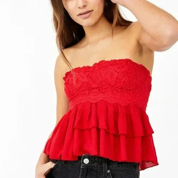 NWT Free People Adella Corset Cami / Cherry Red - Picture 2 of 8